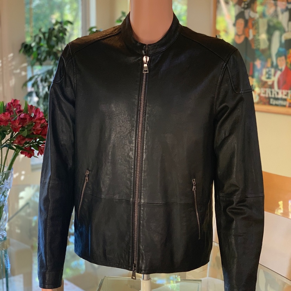 John Varvatos collection men Black leather jacket